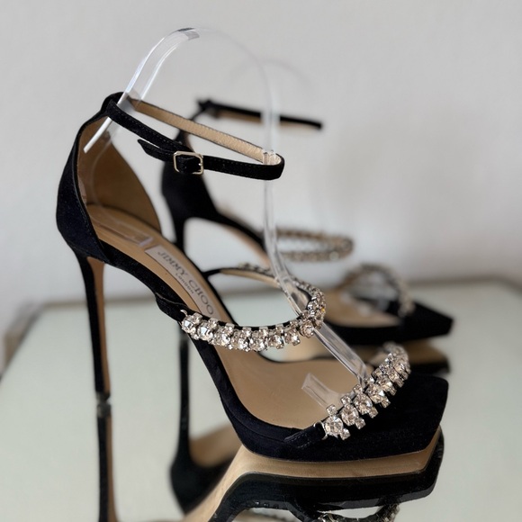 New JIMMY CHOO Bing 105 crystal-embellished suede platform sandals $1,695 - Picture 12 of 14